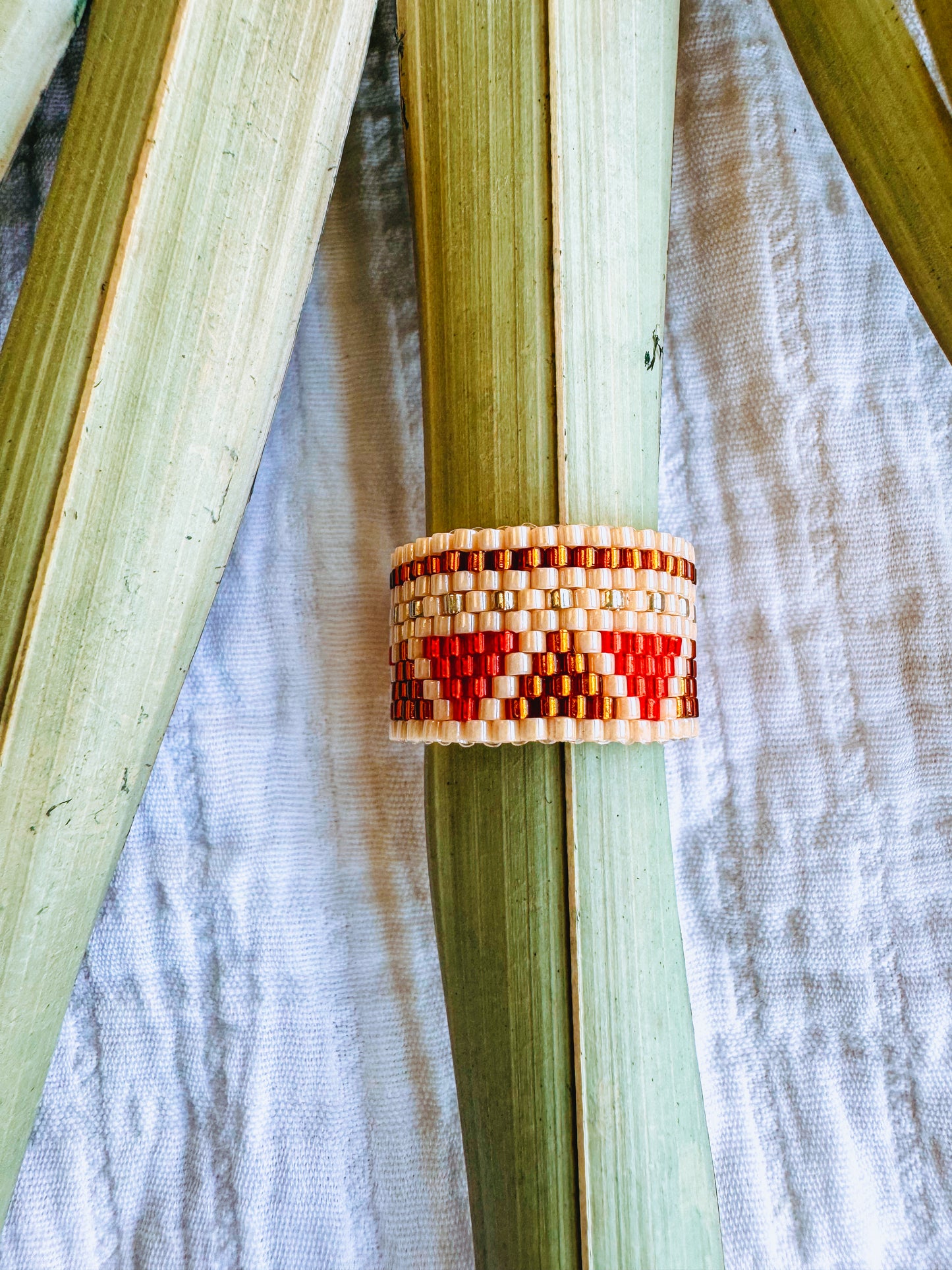 Lexie Beaded Adjustable Ring Brown