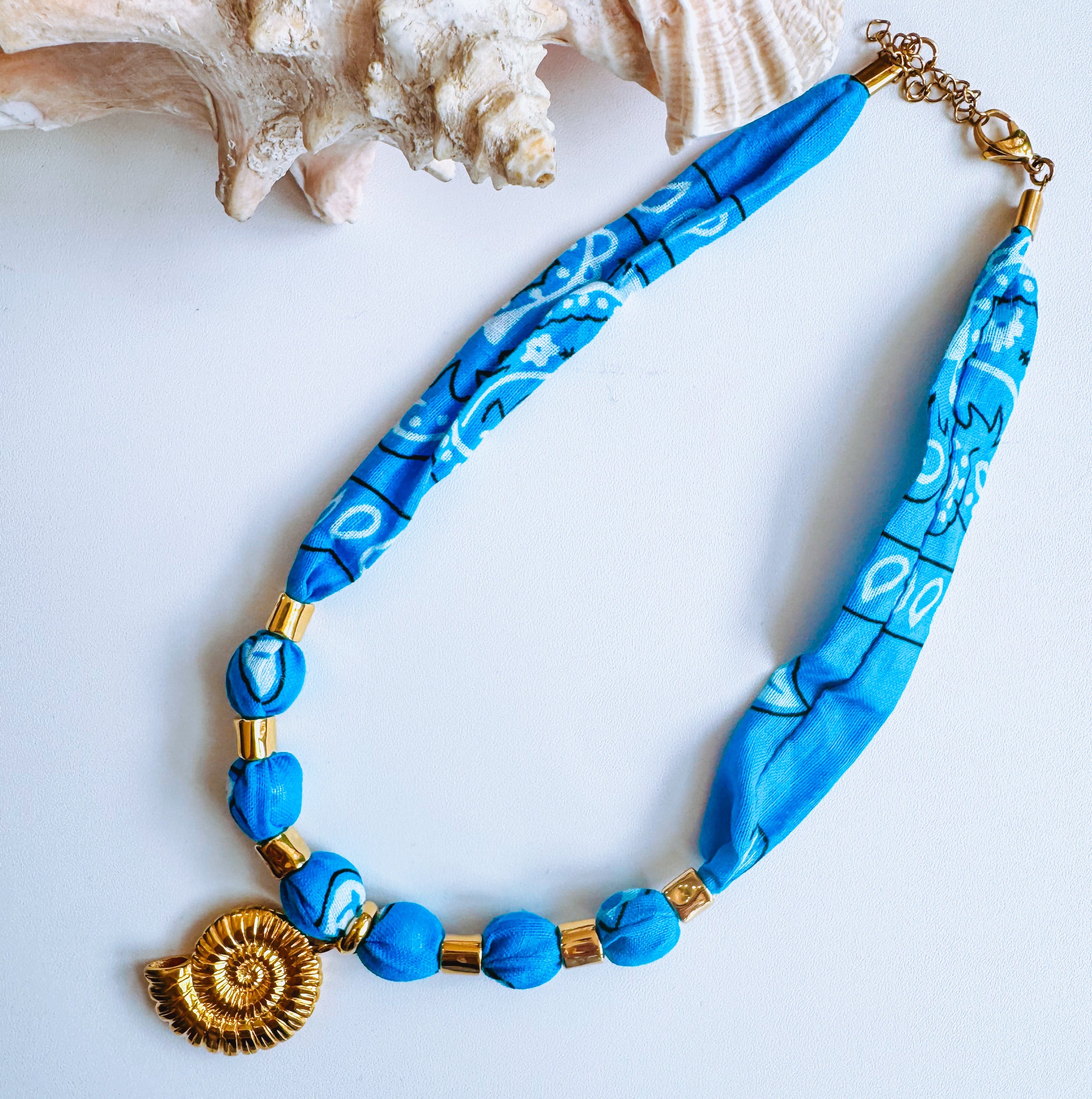 Blue Seashell Bandana Necklace – IN THE SAND SHOP