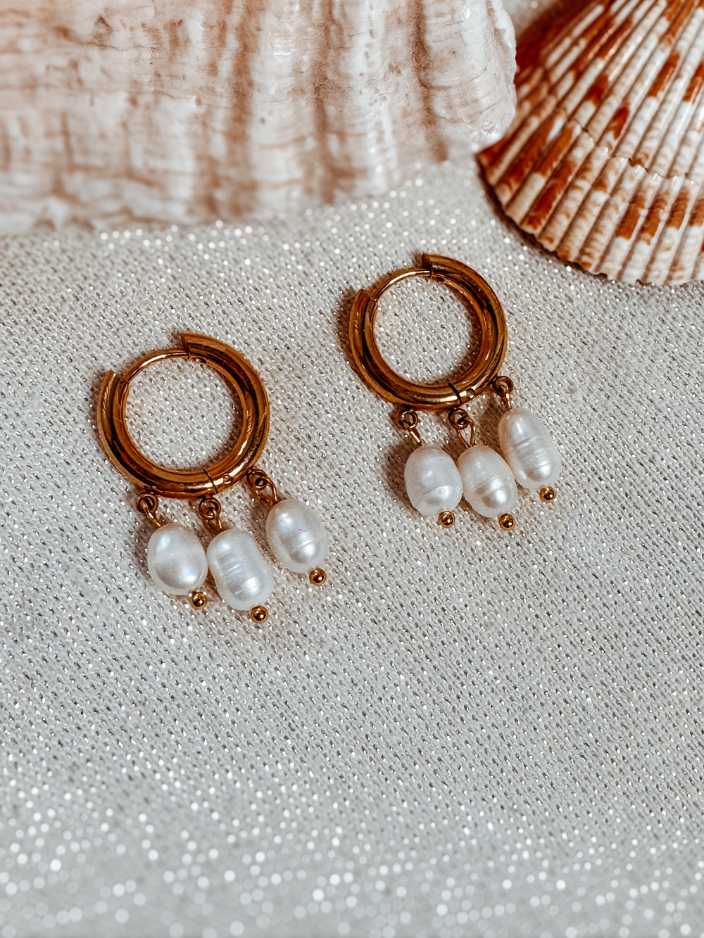 June Pearls Huggies Earrings