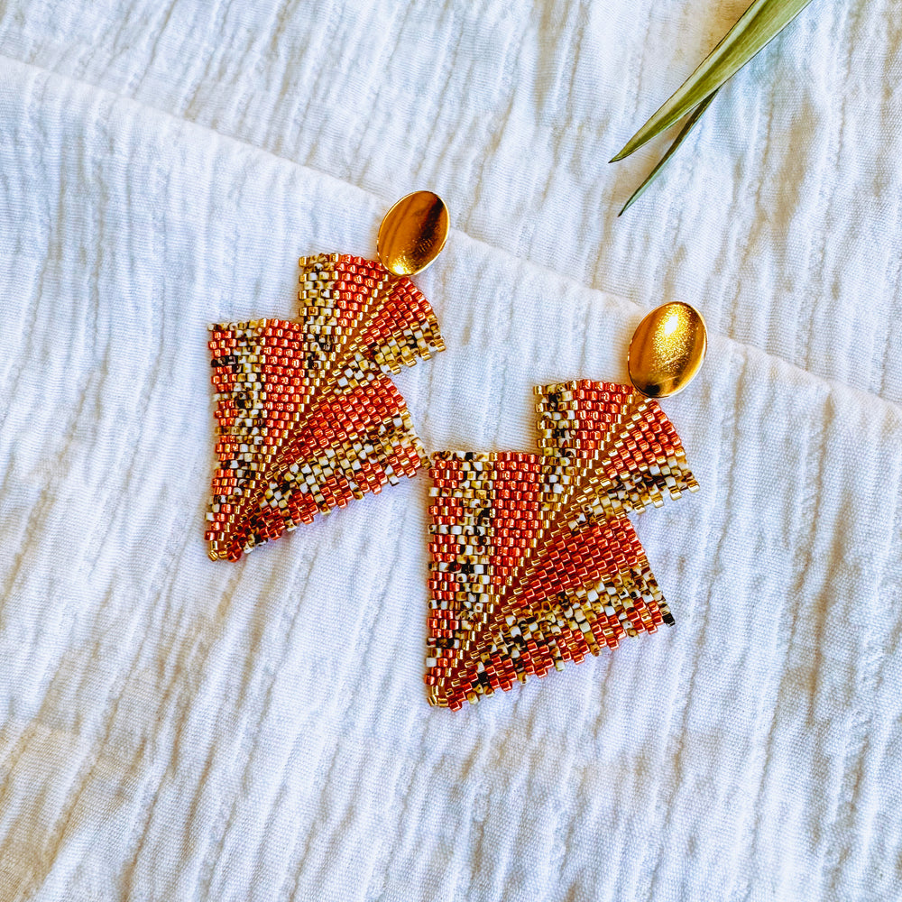 Beaded Dangle Earrings Brown and Gold