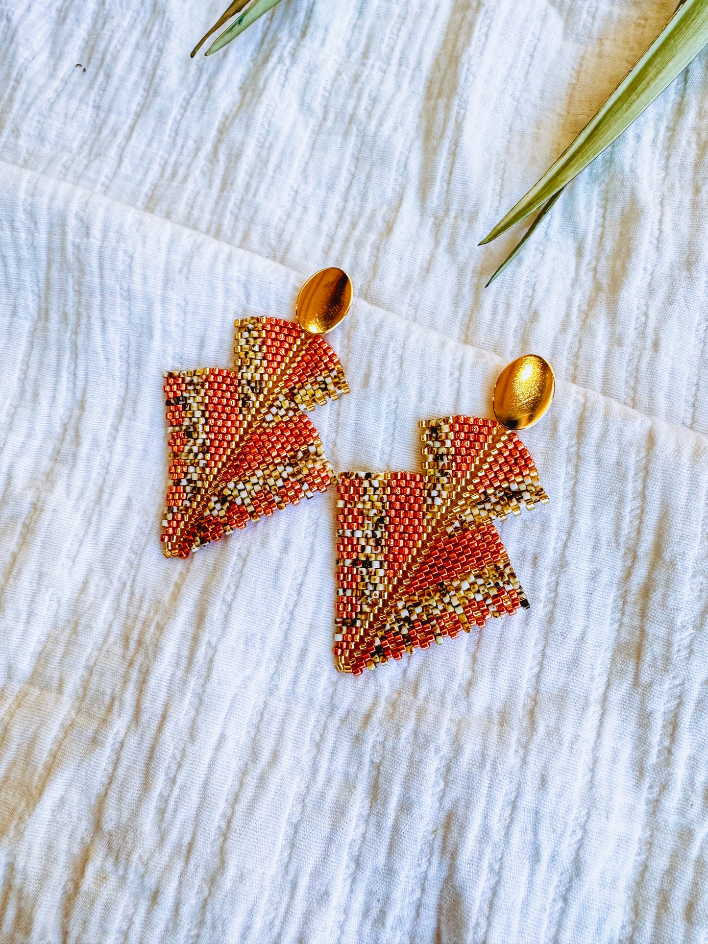 Beaded Dangle Earrings Brown and Gold