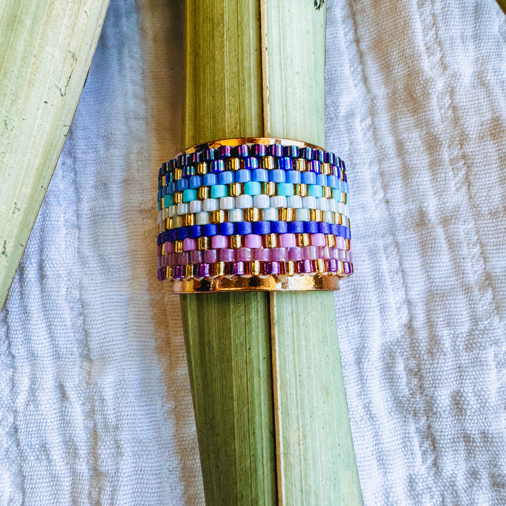 Lexie Beaded Adjustable Ring Blue & Purple