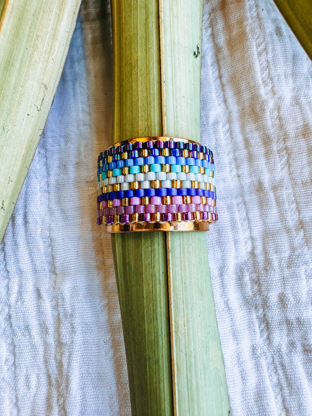 Lexie Beaded Adjustable Ring Blue & Purple