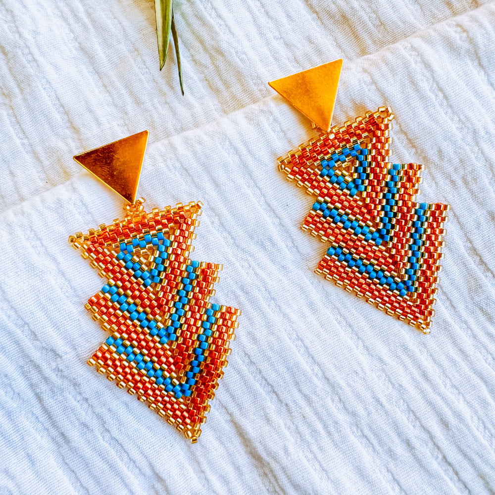 Beaded Earrings Blue and Brown