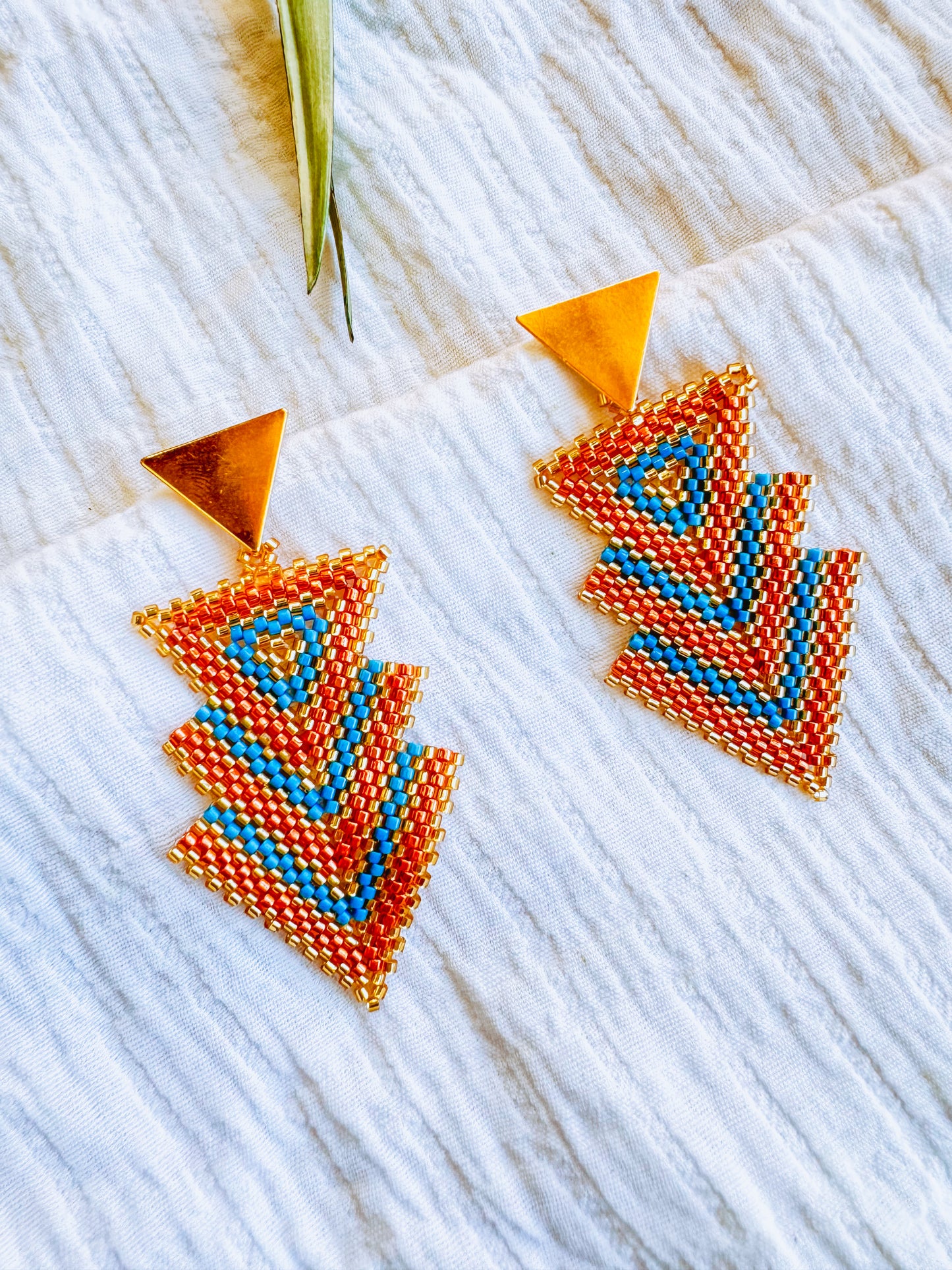 Beaded Earrings Blue and Brown