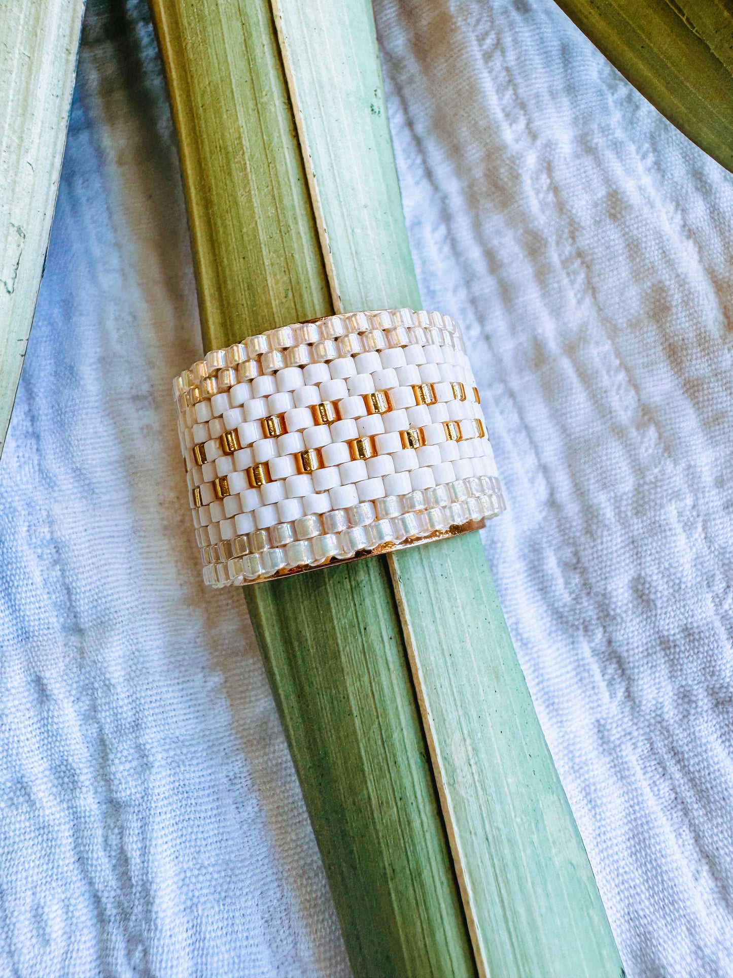 Lexie Beaded Adjustable Ring White & Gray