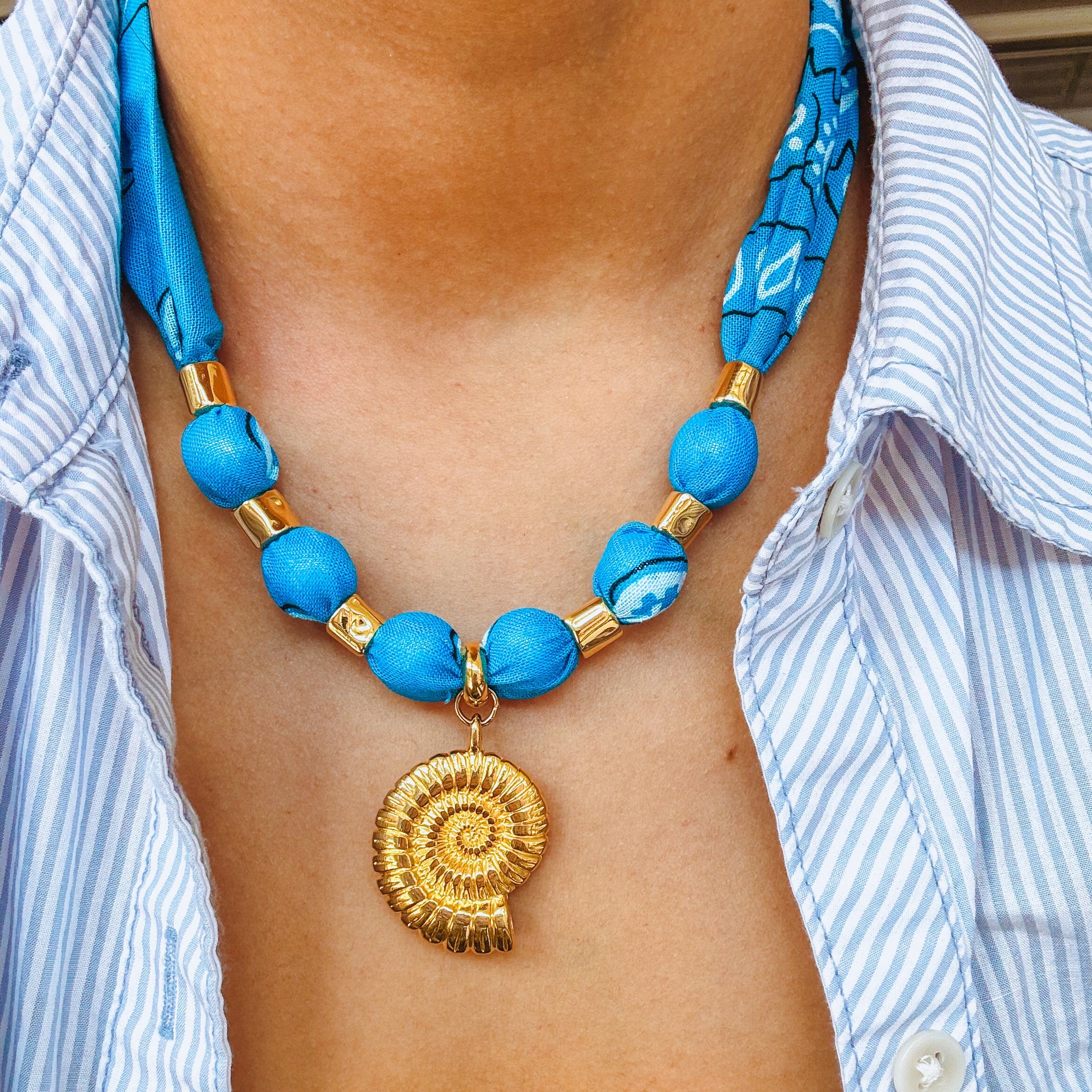 Blue Seashell Bandana Necklace – IN THE SAND SHOP
