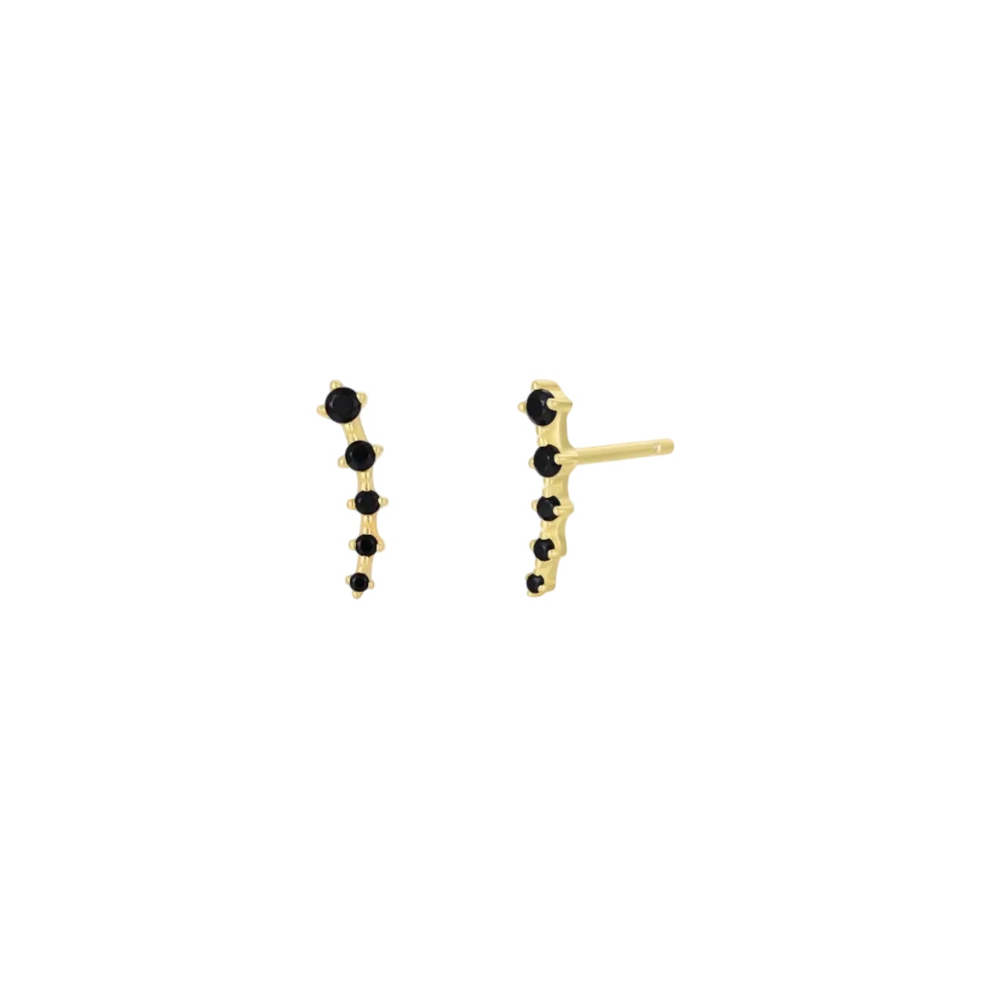 crawler stud Pair of gold and black stud earrings on a white background