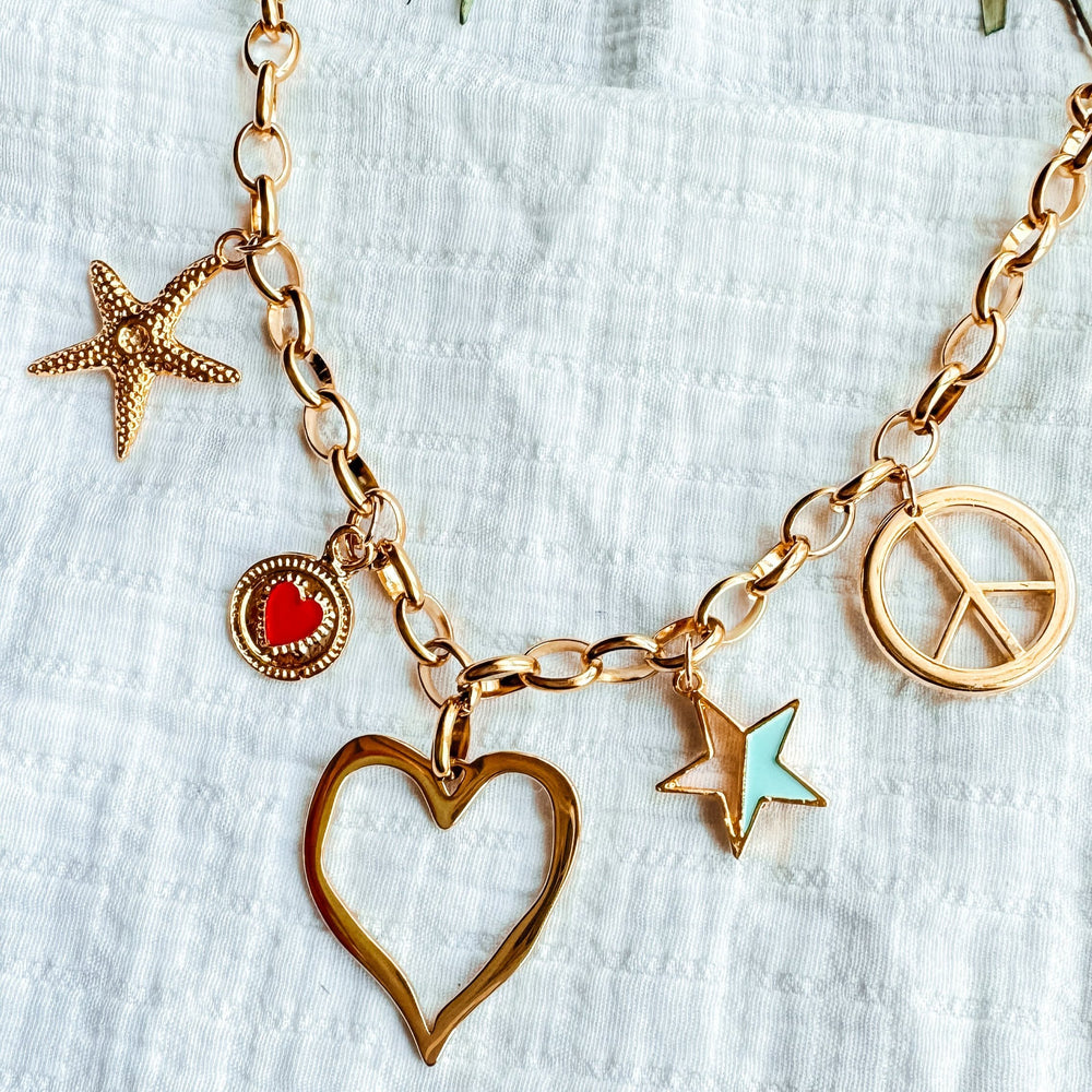 Charm Heart Necklace Gold Water Resistant. 