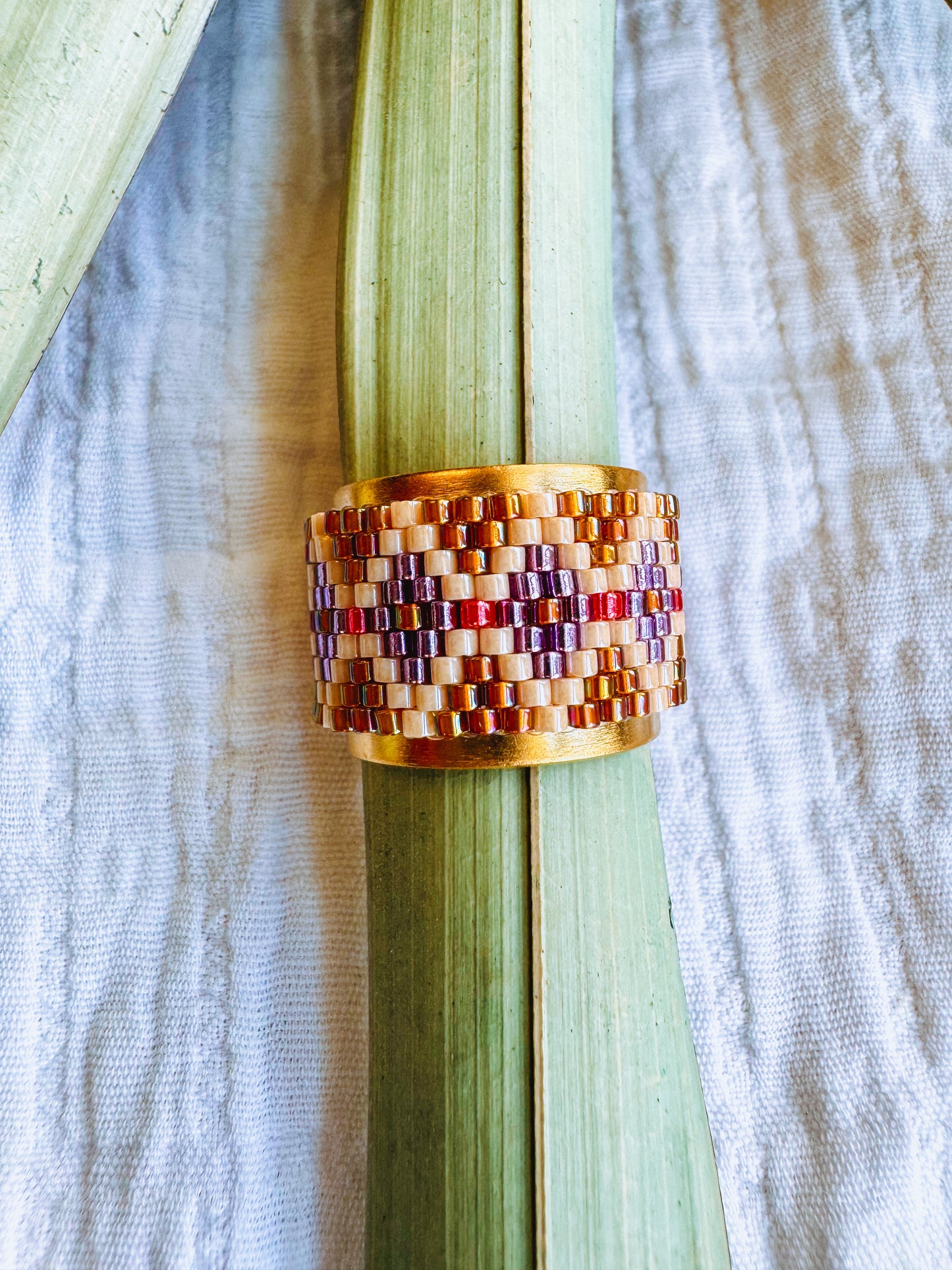 Lexie Beaded Adjustable Ring Brown & Purple