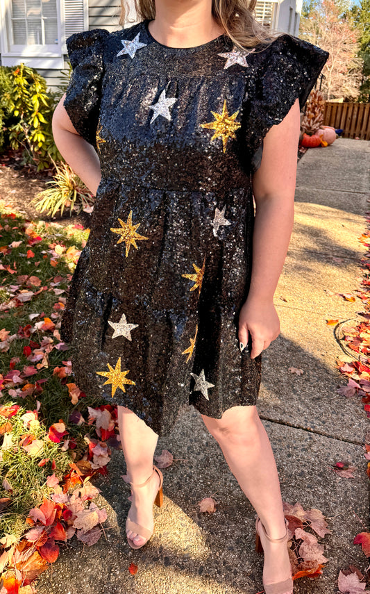 Babydoll sequence back dress with stars 