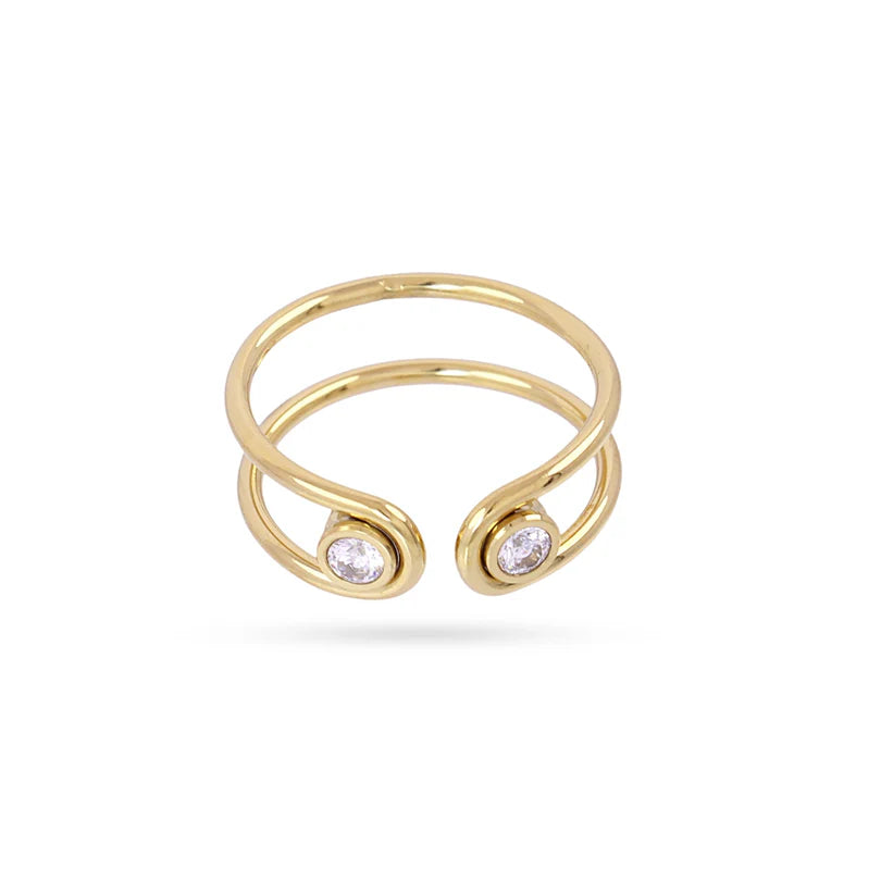 Double Stone Ring Gold ring with two gemstones on a white background