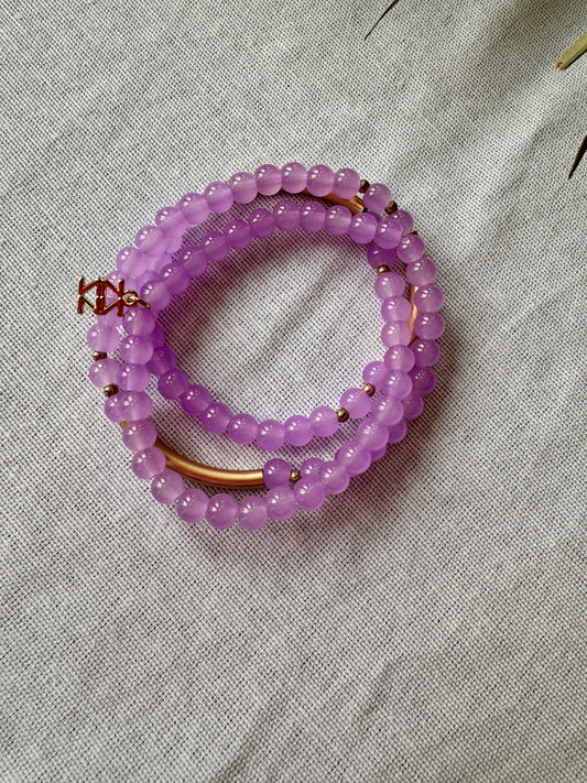 Alexis Glossy and Gold Beaded Wrap Bracelet Purple