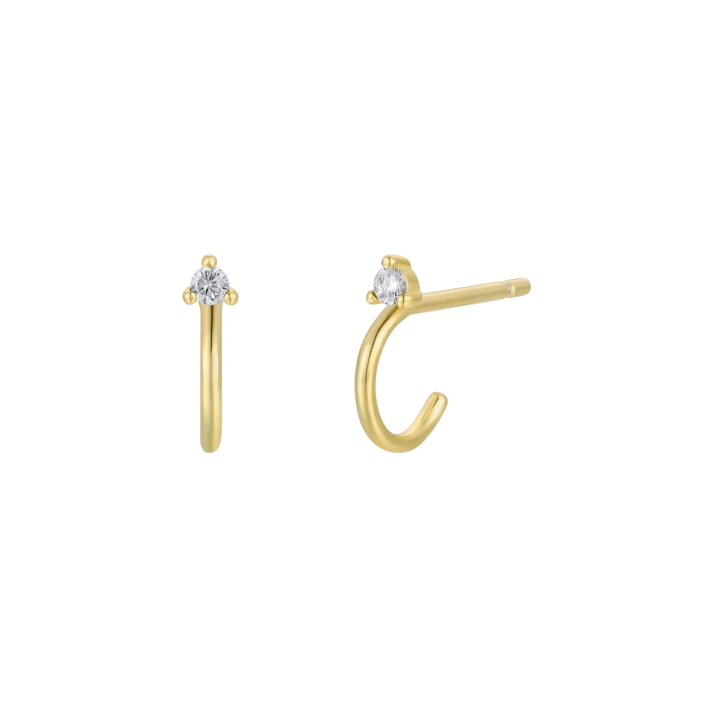 Gold Mini Hoop Earrings - Diamond Gold earrings with a minimalist design on a white background