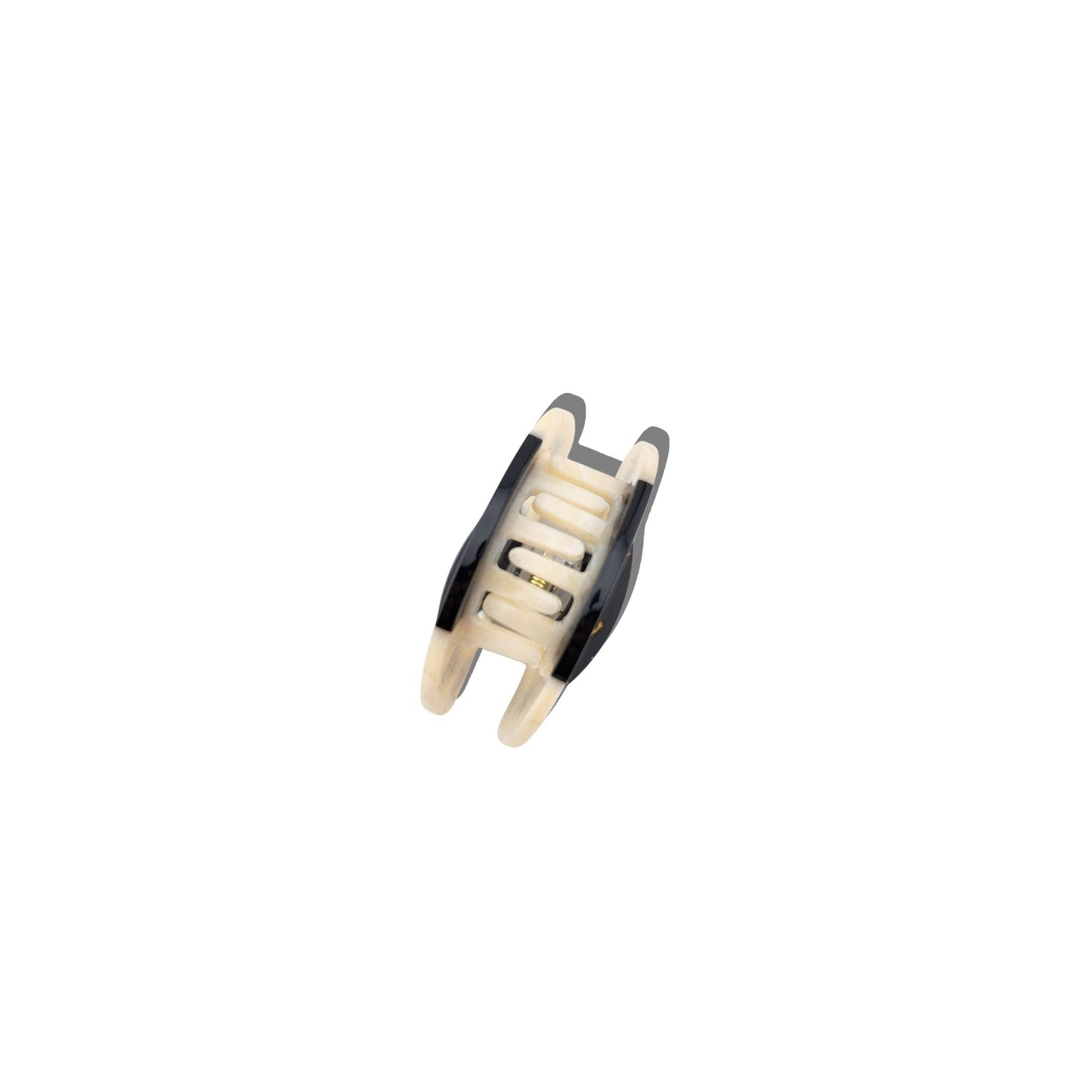 Hand- painted black and white life buoy claw hair clip with 'La Mar' branding bottom side up on a white background