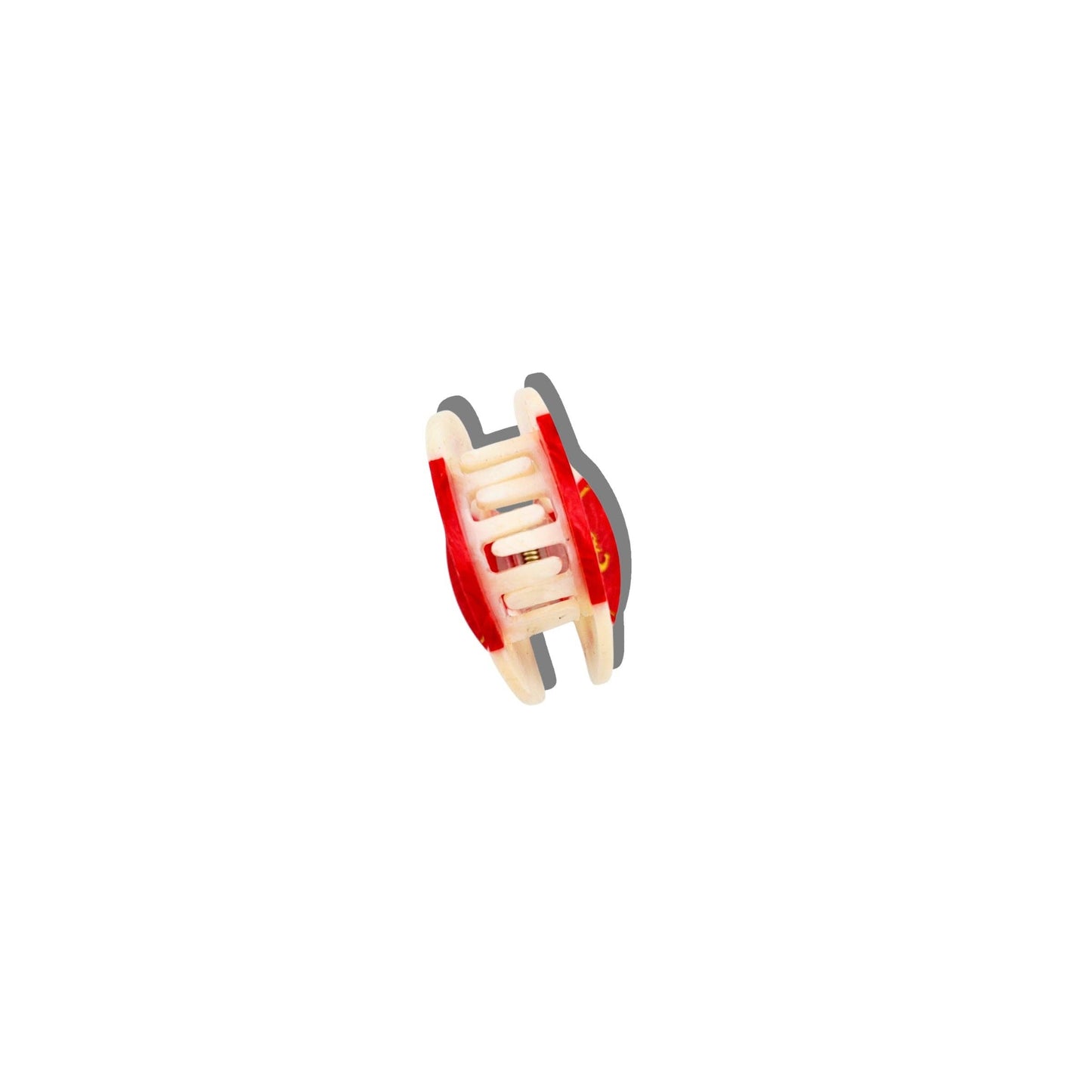 Hand- painted red and white life buoy claw hair clip with 'La Mar' branding bottom side up on a white background