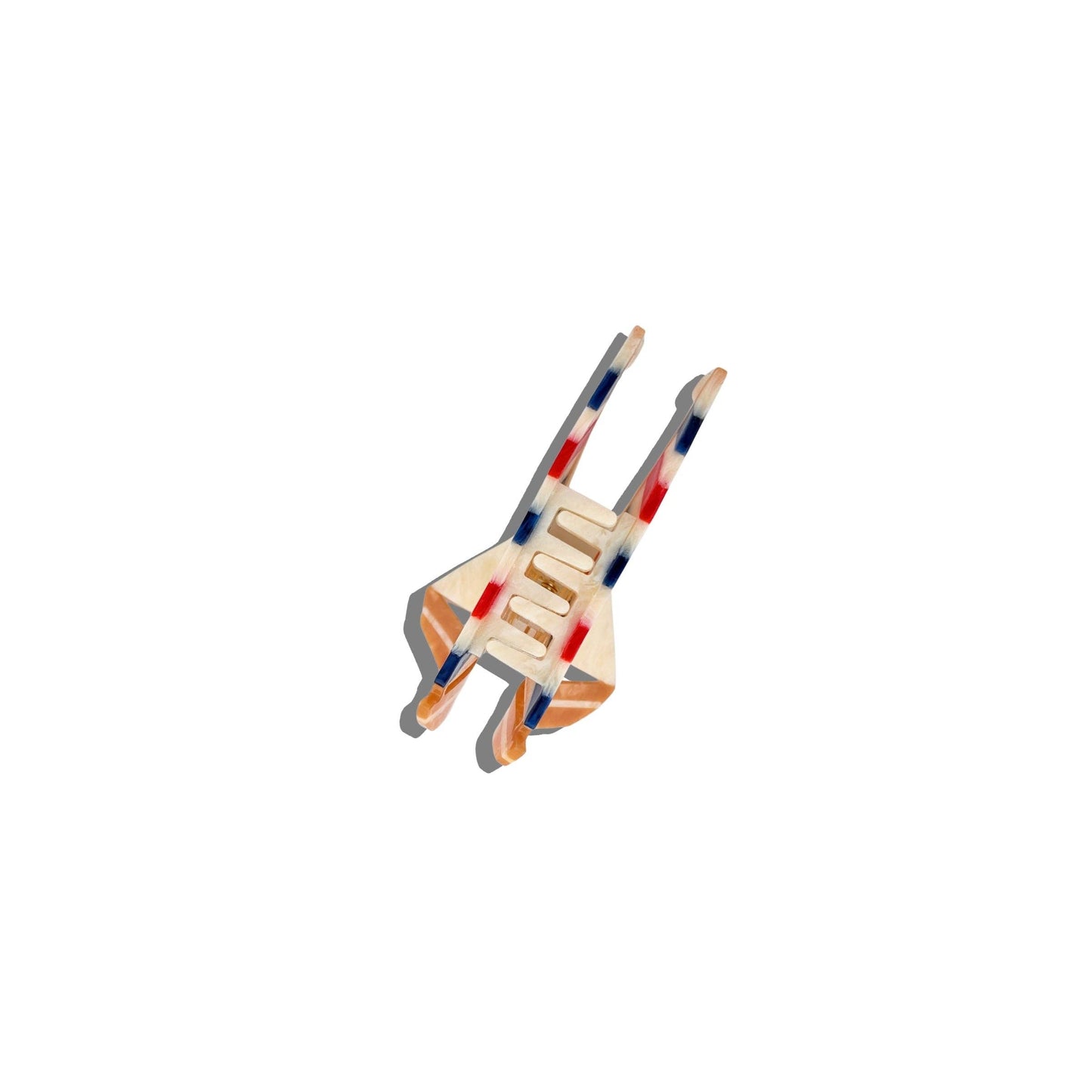 bottom side Hand-painted Sailboat Claw Hair Clip with red and blue accents on a white background
