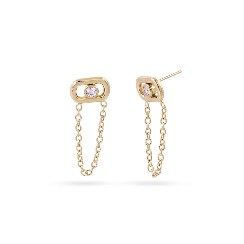CZ Gold Chain Earrings 