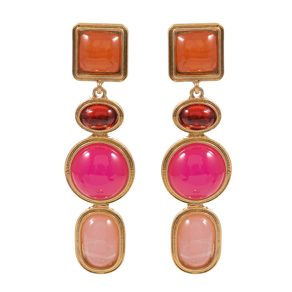 Pink Dangle Gold Earring