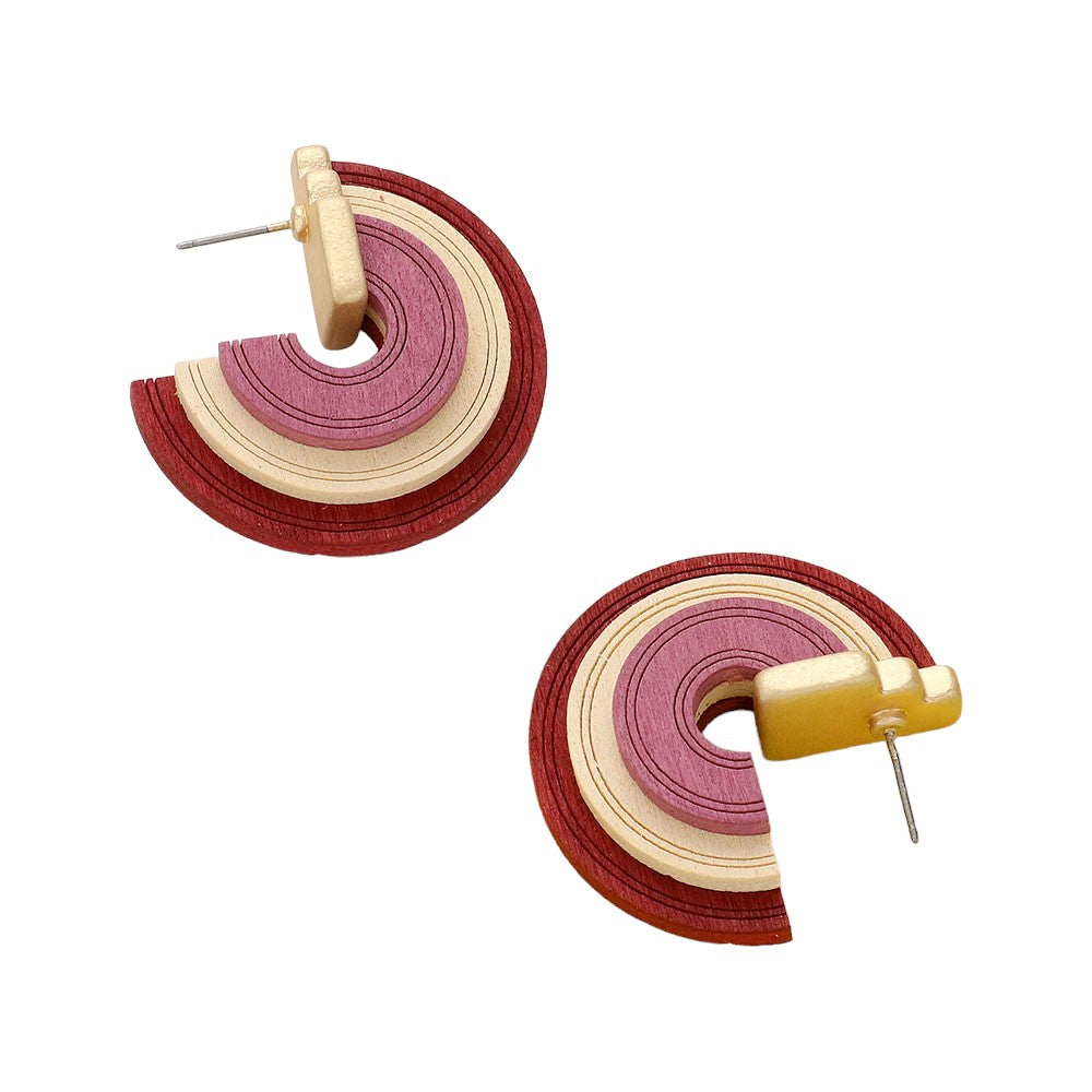 Pink Wooden Hoop Earrings