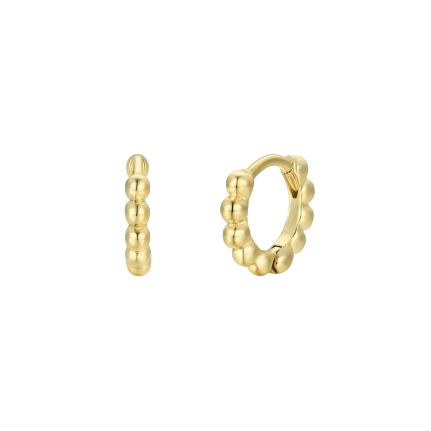 Tiny Gold Earrings - Ball Hoop Gold hoop earrings on a white background
