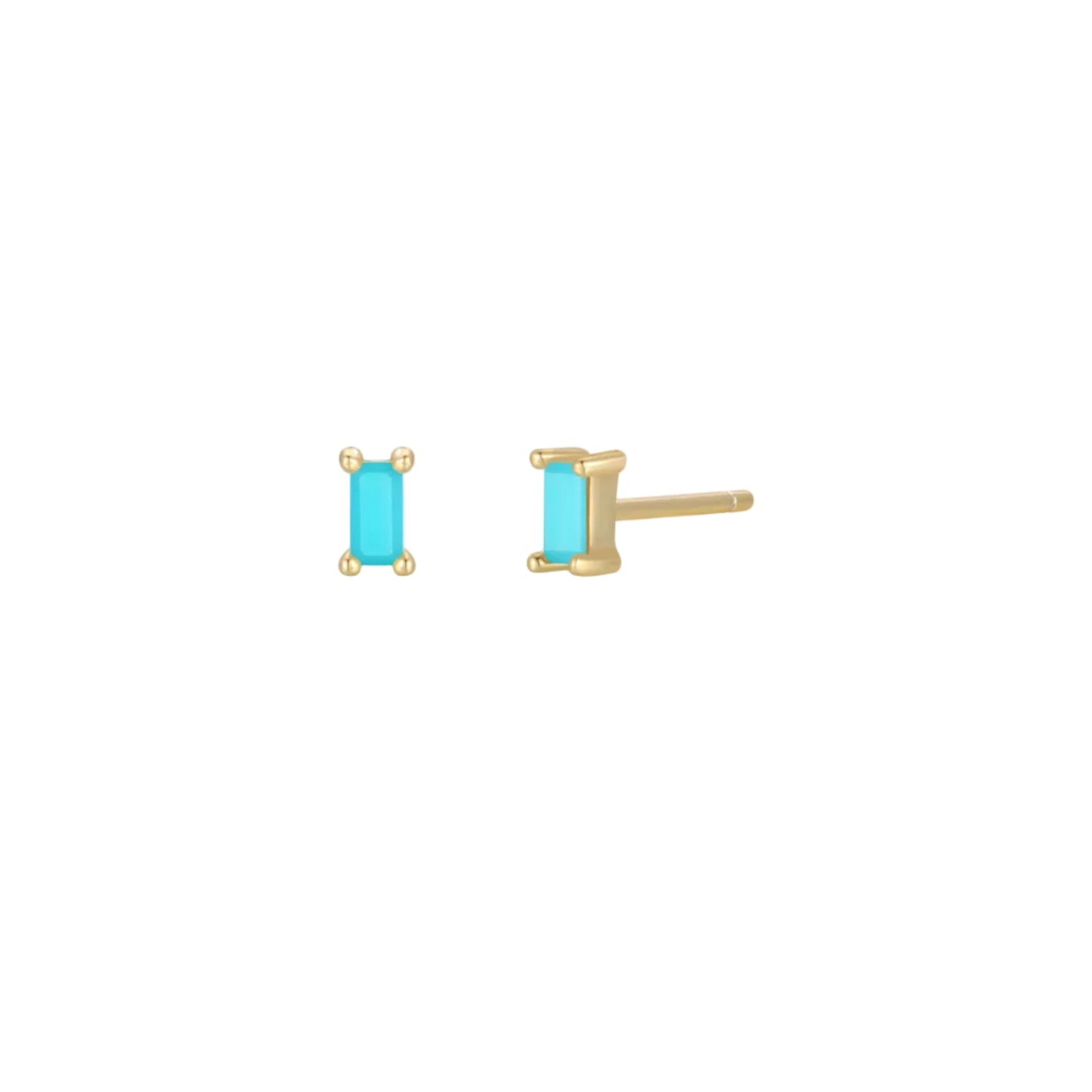 Pair of turquoise gemstone earrings on a white background