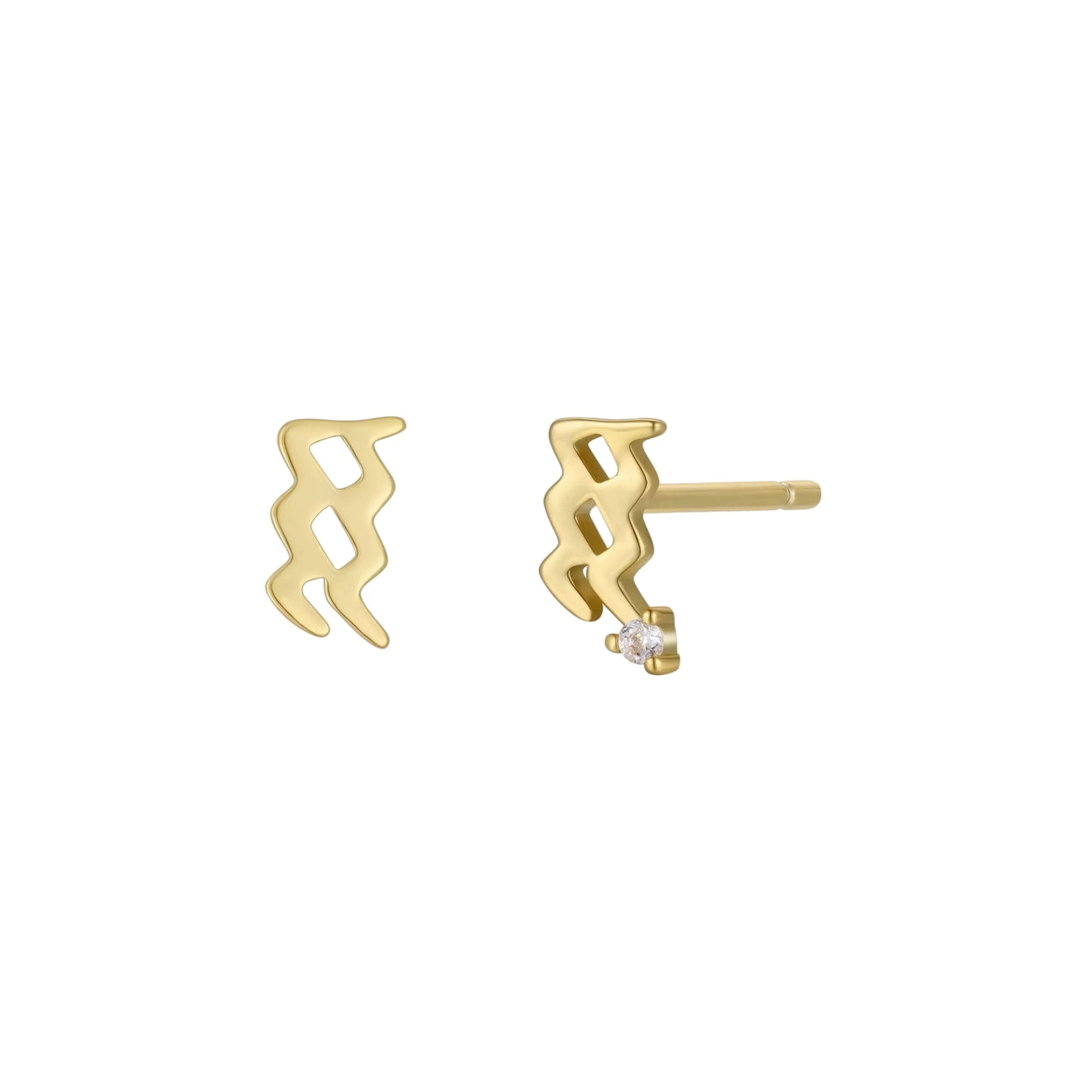 Zodiac Gold Earrings - Aquarius Gold Aquarius zodiac figure earrings on a white background