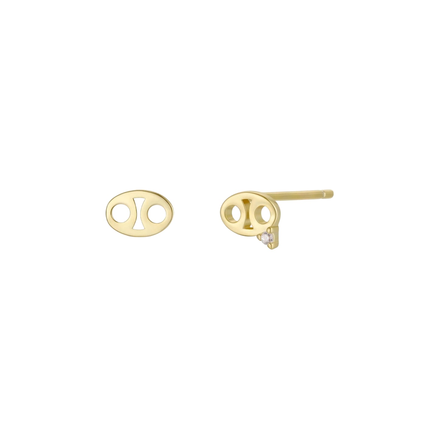Zodiac Gold Earrings - Cancer Gold earrings on a white background