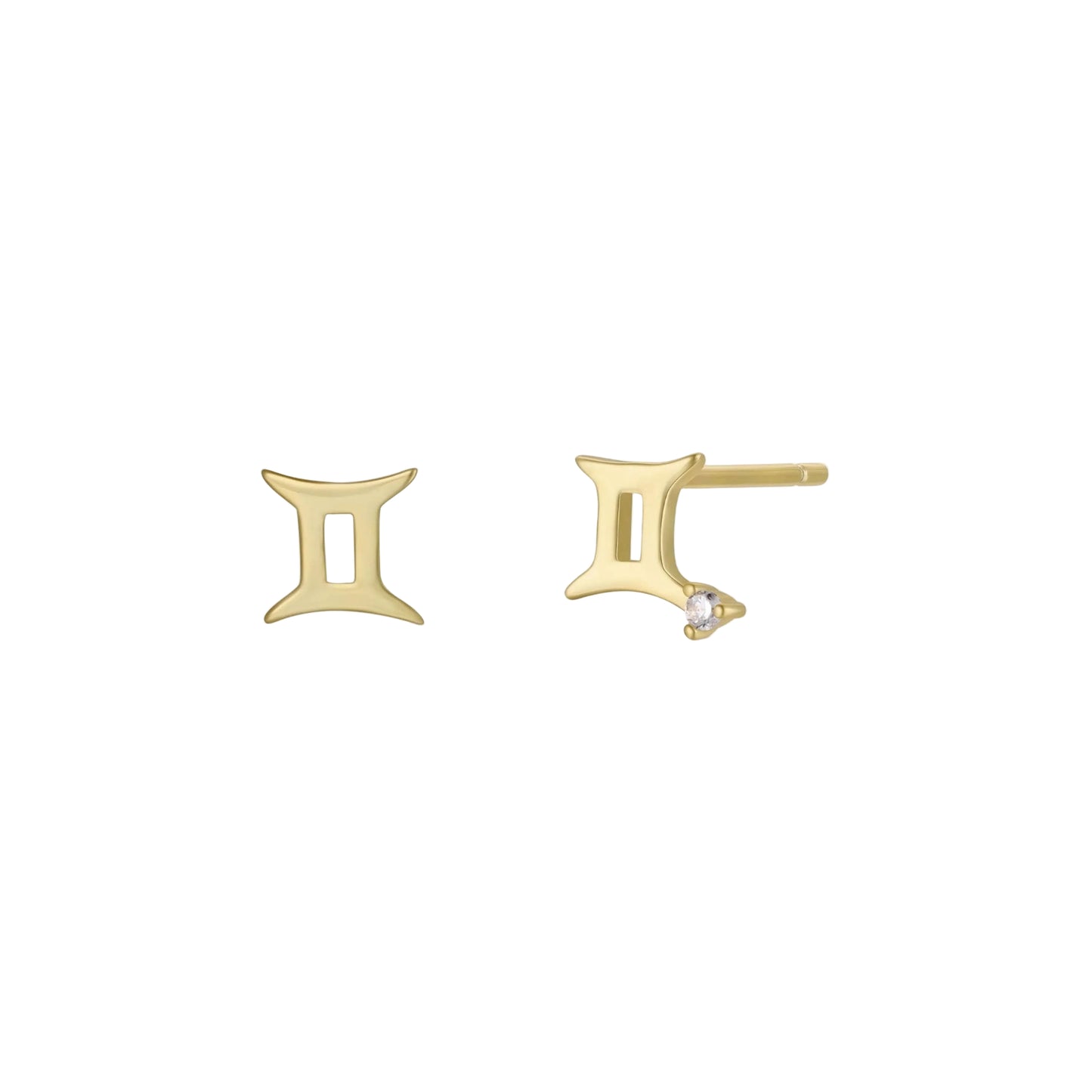 Zodiac Gold Earrings - Gemini Gold Gemini zodiac stud earrings on a white background