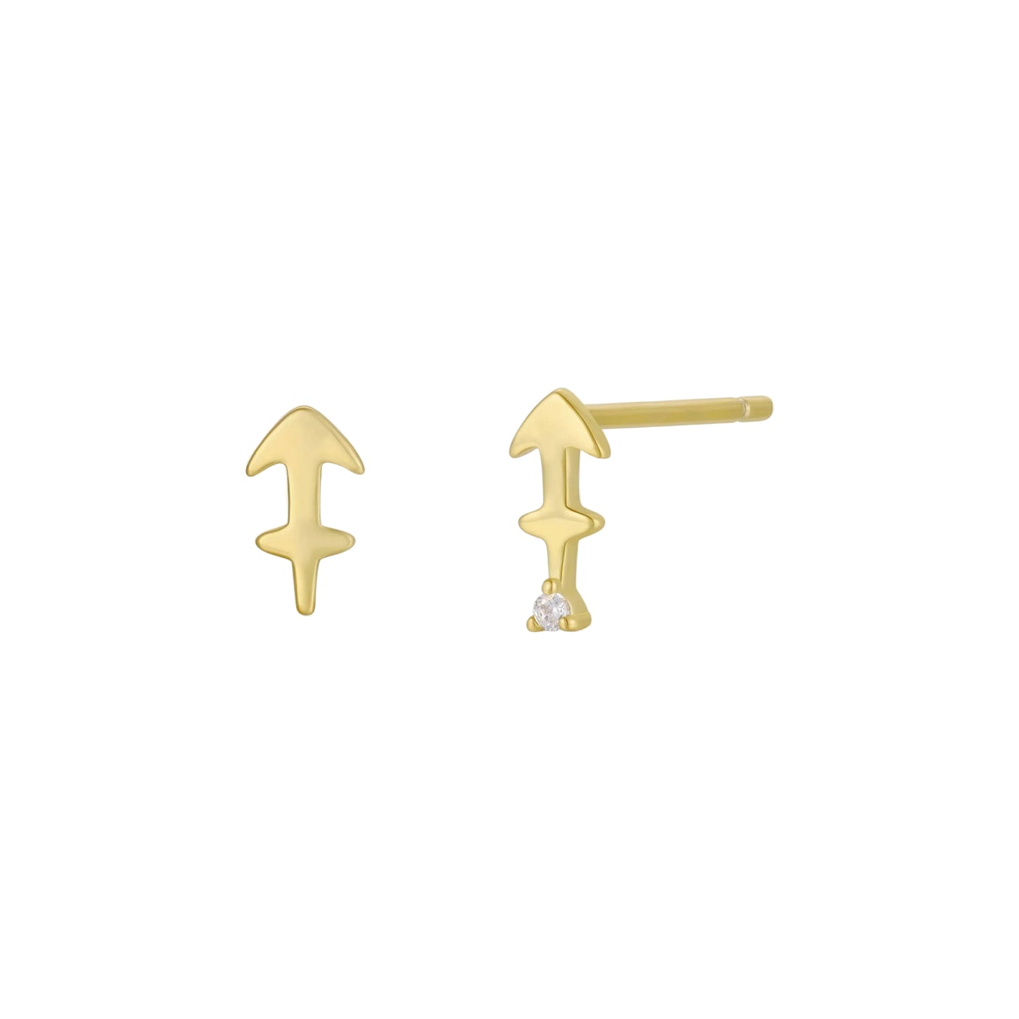 Zodiac Gold Earrings - Sagittarius Sagittarius Gold arrow-shaped earrings on a white background