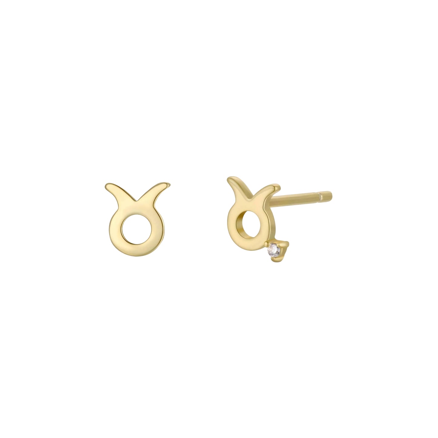 Zodiac Gold Earrings - Taurus Gold Taurus zodiac stud earrings on a white background