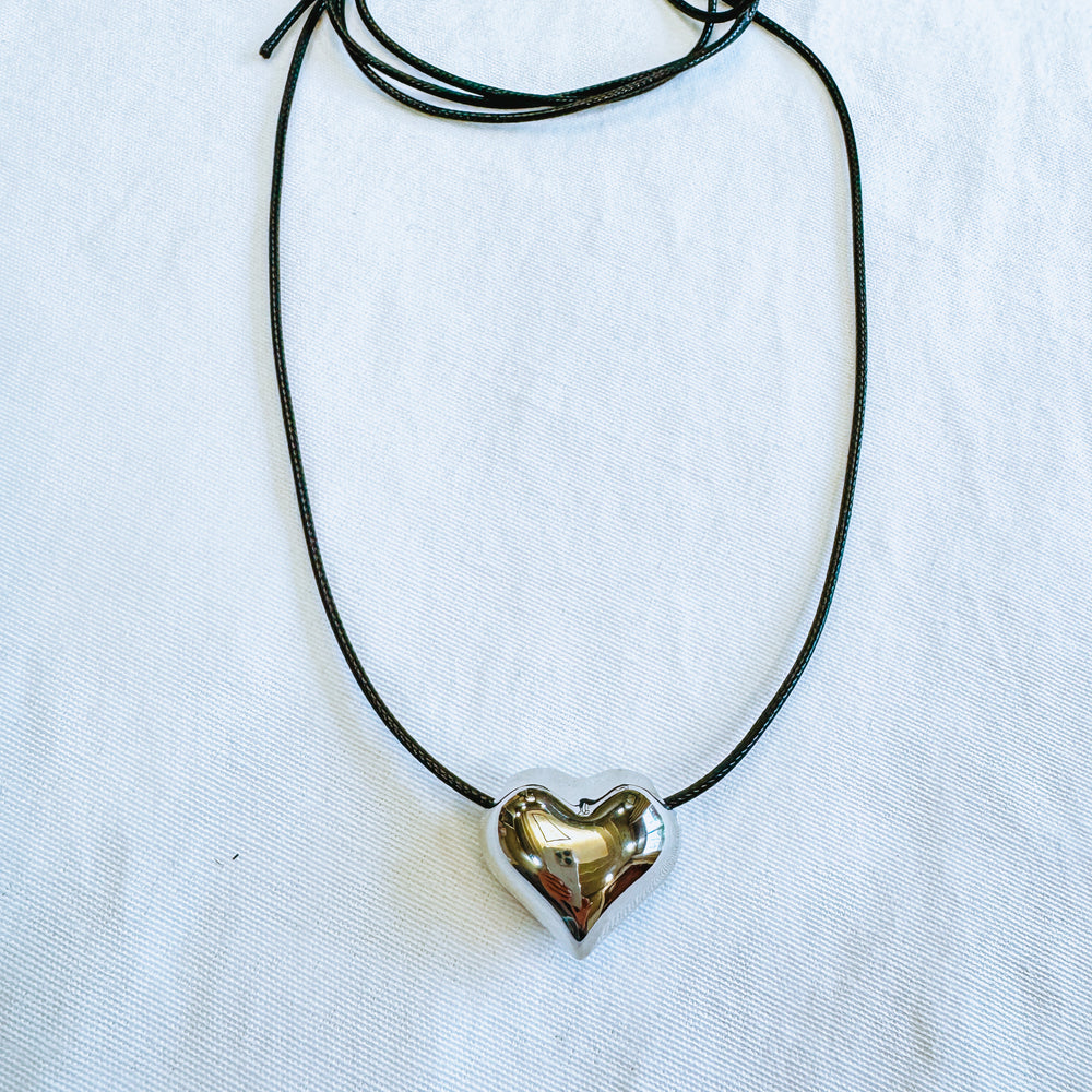 Ava Heart Necklace Long Silver