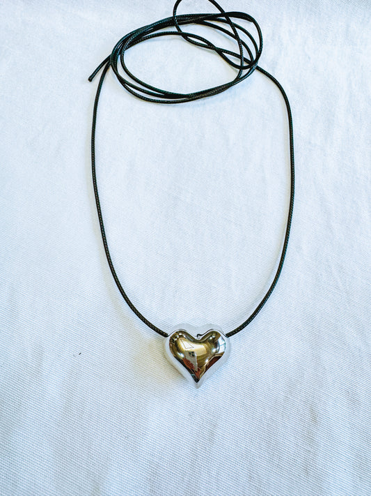 Ava Heart Necklace Long Silver