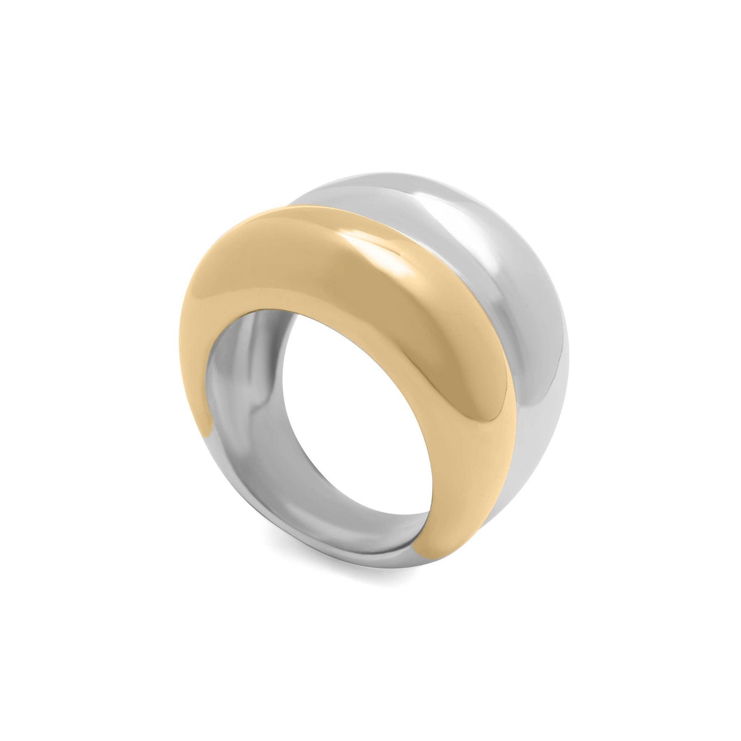 Mixed Metal Ring Two-tone ring with gold and silver colors on a white background
