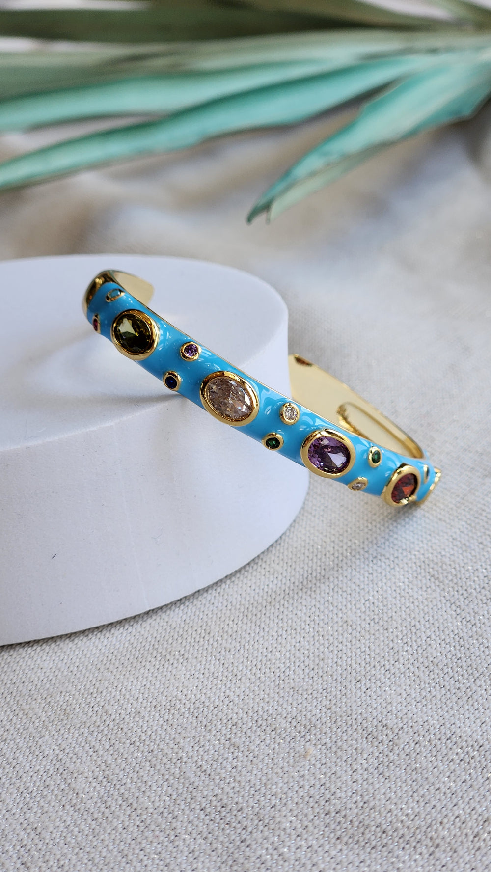 Tami Light Blue Enamel Cuff With Multicolor Cz Studs