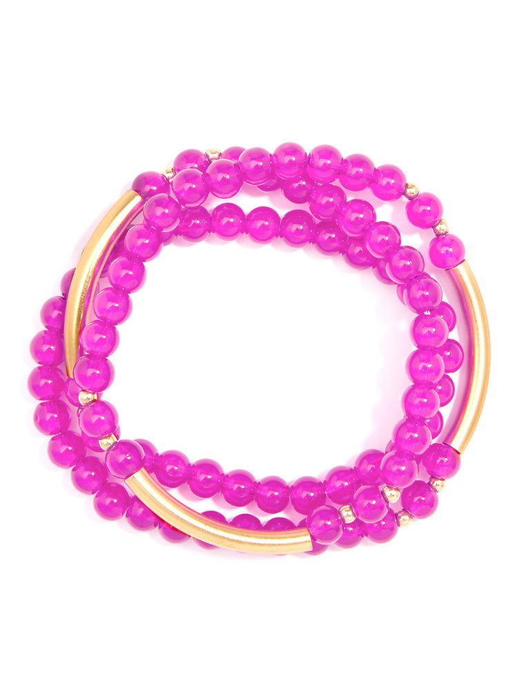 Alexis Glossy and Gold Beaded Wrap Bracelet Hot Pink